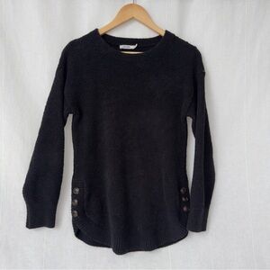 Ricki | Black Bouclé Fleece Button-Accent Tunic Sweater | Size S